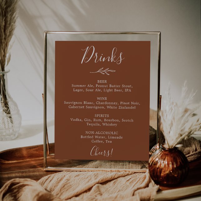 Poster Menu minimaliste des boissons de mariage en terre  (Créateur téléchargé)
