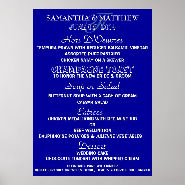 Poster Menu modèle PERSONNALISER Grande marine blanc (Devant)