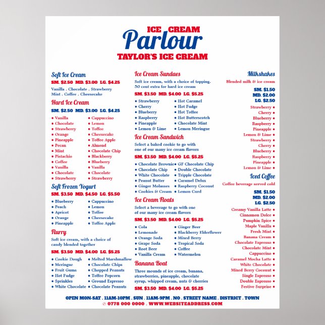Poster Menu moderne de salon de glace (Devant)