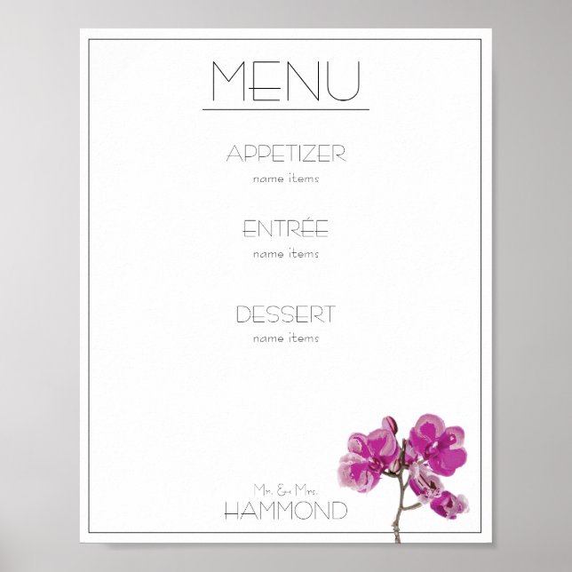 Poster Menu Orchidée rose (Devant)