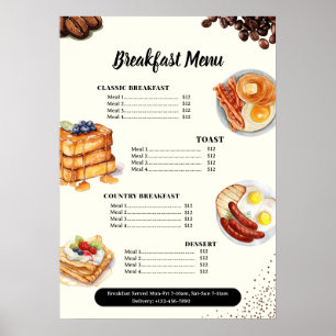 Poster Menu Petit Déjeuner, Menu Restaurant, Café Marketi