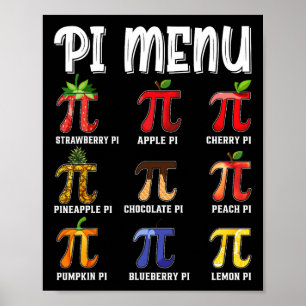 Poster Menu Pi Drôle Pi 3.14 Prof de Maths Menu Tarte Mat