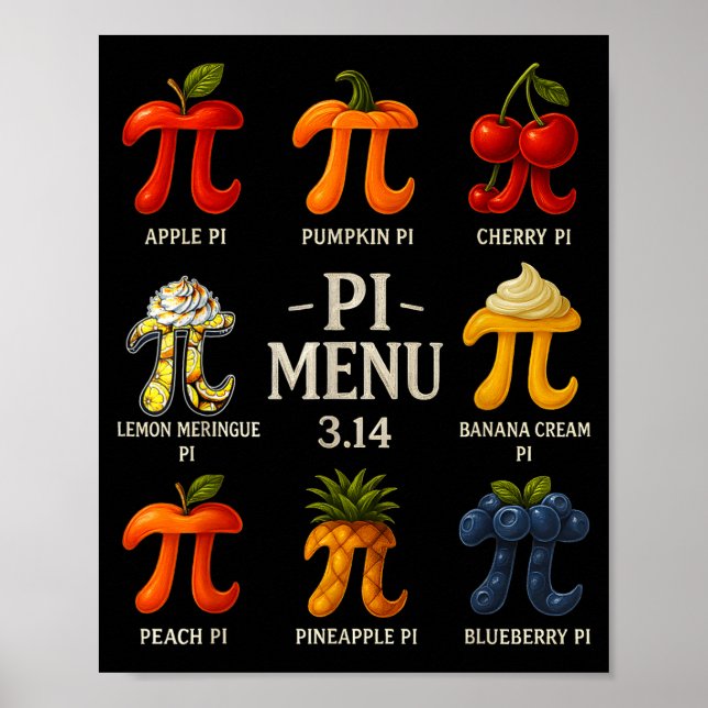 Poster Menu Pi Jour de Pi 3.14 Menu Funny Tarte aux Fruit (Devant)