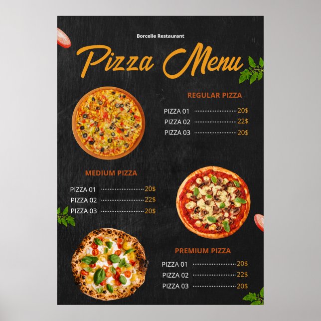 Poster Menu Pizza Pizzaria Menu Restaurant (Devant)