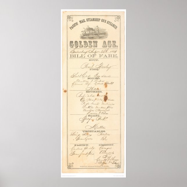 Poster Menu pour bateau à vapeur "Golden Age" (1276A) (Devant)