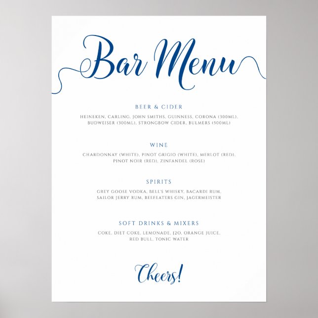 Poster Menu Royal Blue Mariage Boissons (Devant)
