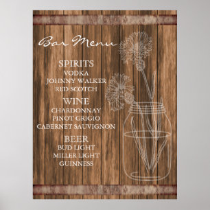 Poster Menu Rustic Country Barre en bois