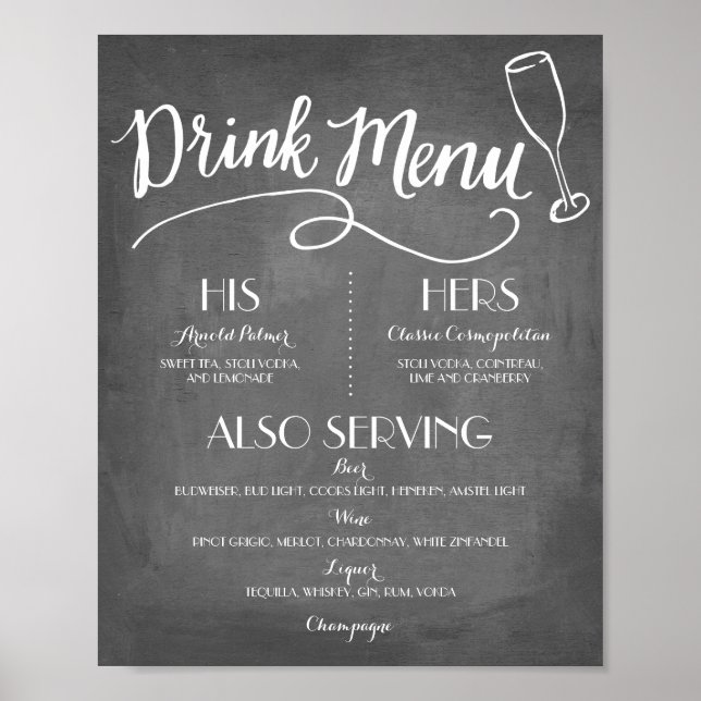 Poster Menu Signature Boire | Décor Mariage (Devant)