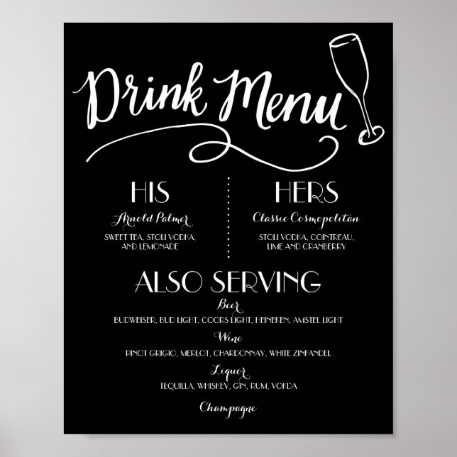 Poster Menu Signature Boire | Décor Mariage (Devant)