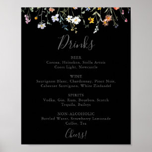 Poster Menu Wild Multicolor Floral Black Mariage Boissons