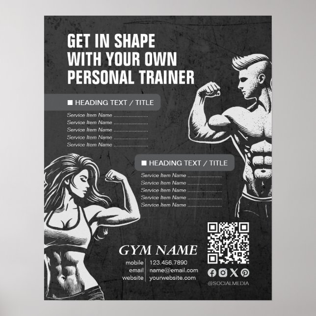 Poster Menus de l'instructeur de conditionnement physique (Devant)