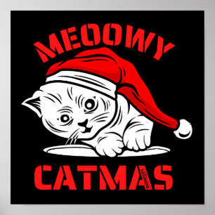 Poster MEOOWY CATMAS drôle chat de Noël