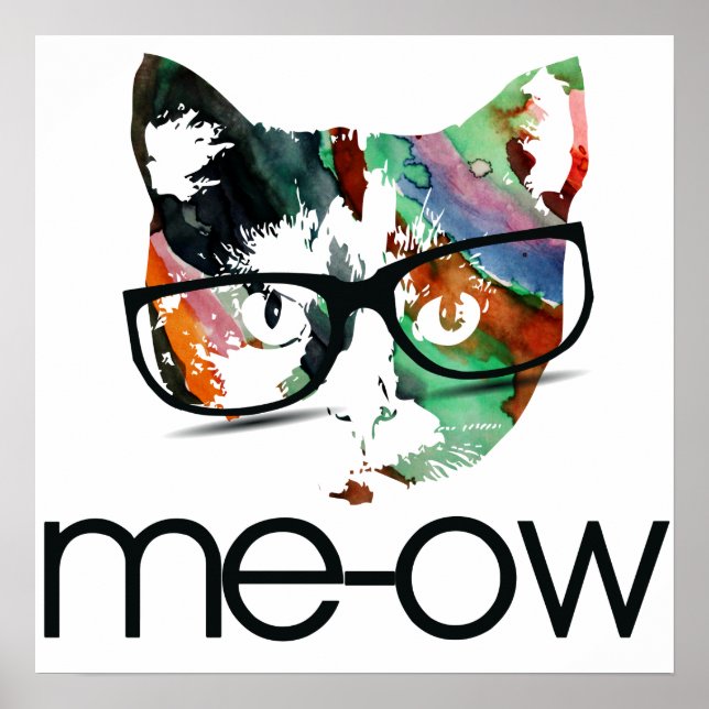 Poster Meow hipster kitty (Devant)