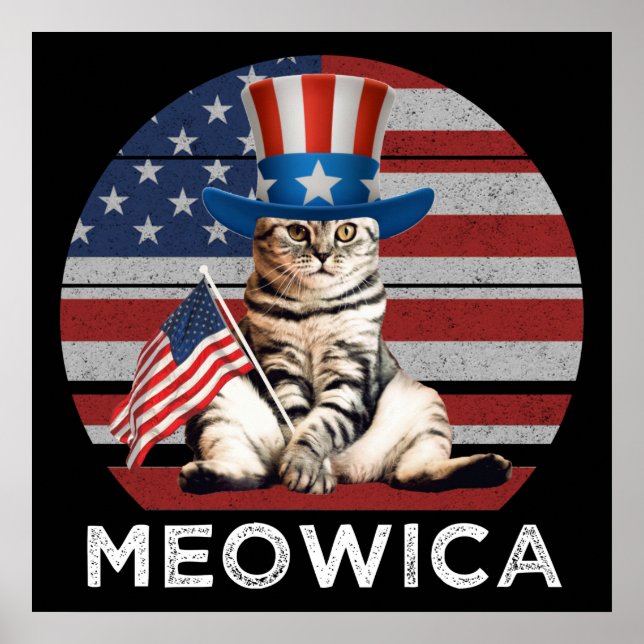 Poster Meowica 4 juillet chat américain patriotique (Devant)