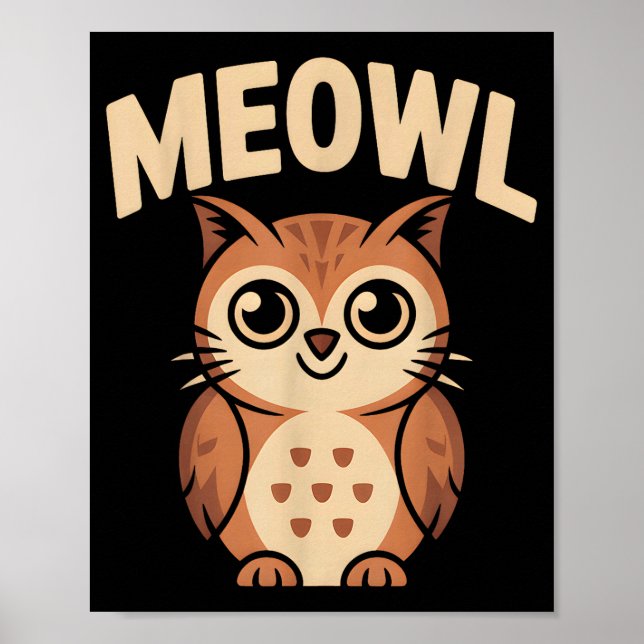 Poster Meowl Cat Owl Hybrid Funny Meme Brain Rot Gen Alph (Devant)