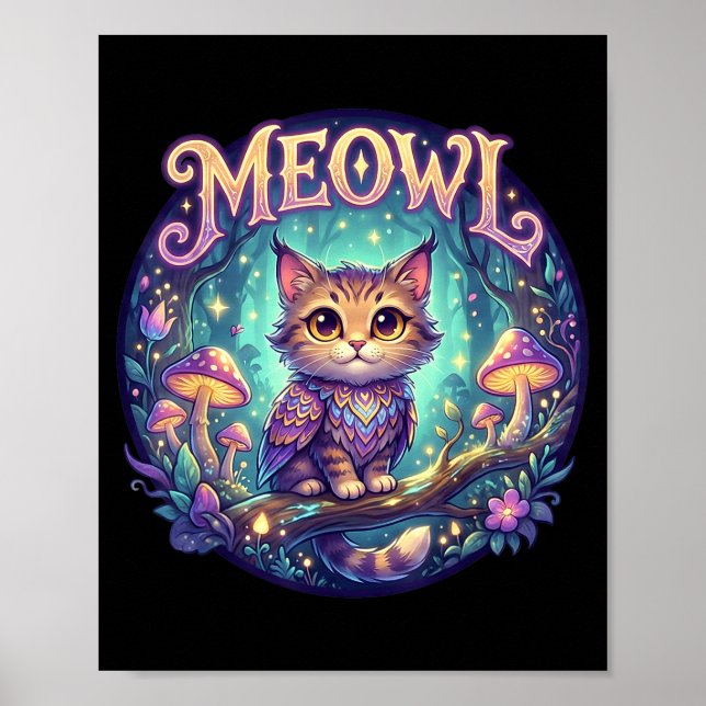 Poster Meowl Cat Owl Meme Brainrot Kids Cursed Silly Gen  (Devant)