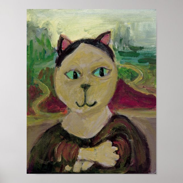 Poster Meowna Mona Lisa Plaisante Classique Peinture Chat (Devant)