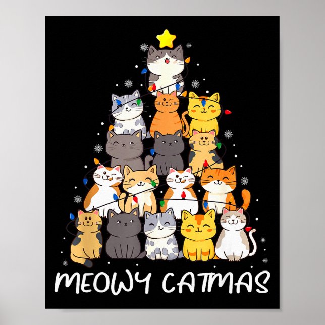 Poster Meowy Catmas Cat Christmas Tree Merry Catmas Boys  (Devant)
