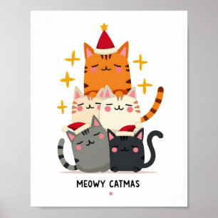 Poster Meowy Catmas Chat Noël Arbre de Noël Xmas (3)