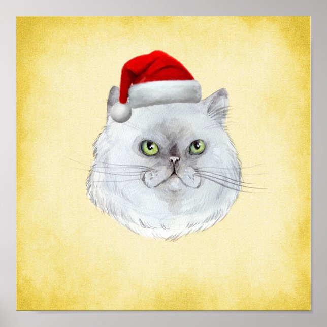Poster Meowy Noël ! Chat mignon avec chapeau de Santa (Devant)