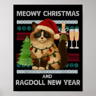 Poster Meowy Noël Drôle Ragdoll Chat Chapeau de Père Noël