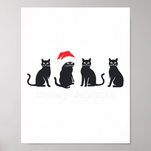Poster Meowys Noël Chat Noir Chapeaux de Père Noël Présen (Devant)