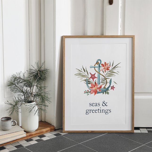 Poster Mer et salutations | Ancre de Noël nautique (Créateur téléchargé)