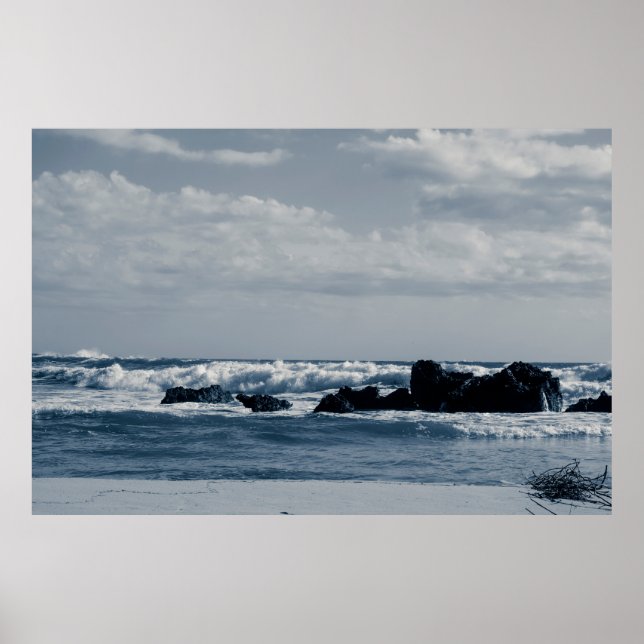 Poster Mer ionienne agitée par des vagues de mousse qui e (Devant)