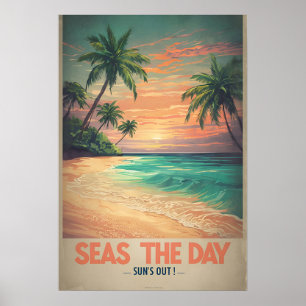 Poster Mer la journée avec Vibes d'océan vintage