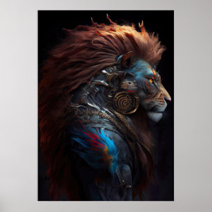 Poster Mer-Lion - Blue Fins Feathers Weirdcore SteamPunk
