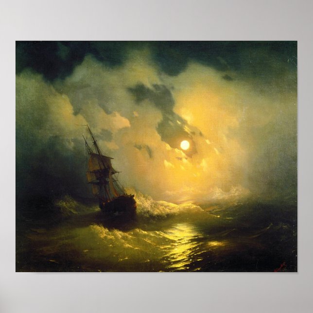 Poster Mer orageuse la nuit, Aivazovsky (Devant)