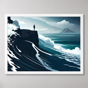 Poster mer peinture grande vague tempête nuit sombre fala