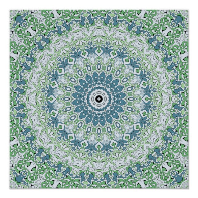 Poster Mer Vert et Bleu Côte Motif Mandala (Devant)