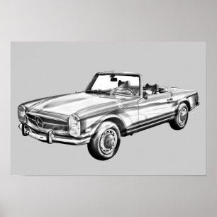 Poster Mercedes Benz 280 SL Illustration convertible