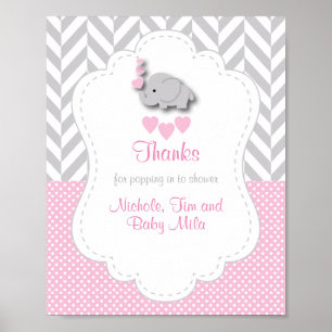 Poster Merci Baby shower rose, gris blanc