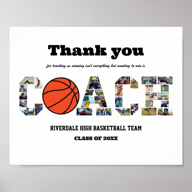 Poster Merci Coach Basketball Team Photo Collage (Devant)