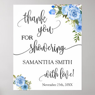 Poster Merci d'avoir douché la mariée à venir Blue floral