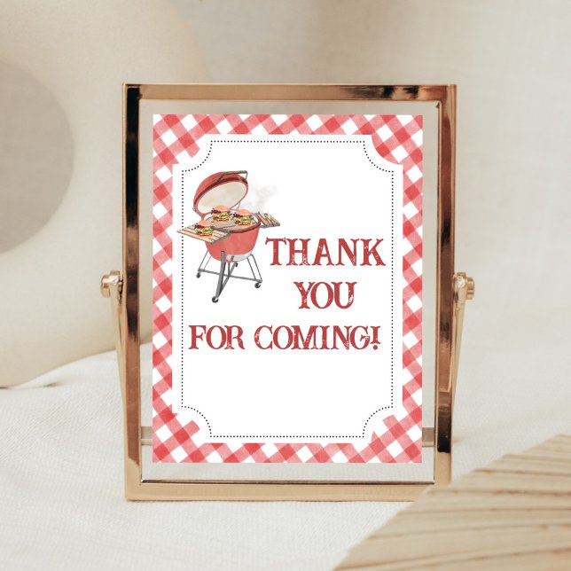 Poster Merci de Baby shower BBQ Red Burger pour venir (Backyard BBQ Baby Shower Thank You for Coming Sign)