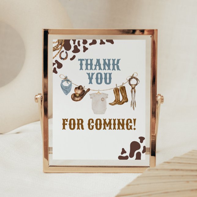 Poster Merci de Baby shower Cowboy pour venir (Wild West Rodeo Baby Shower Thank you for Coming Sign)