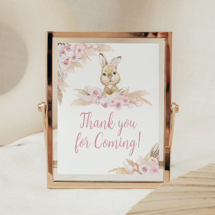Poster Merci de Baby shower de Bunny Boho rose pour venir