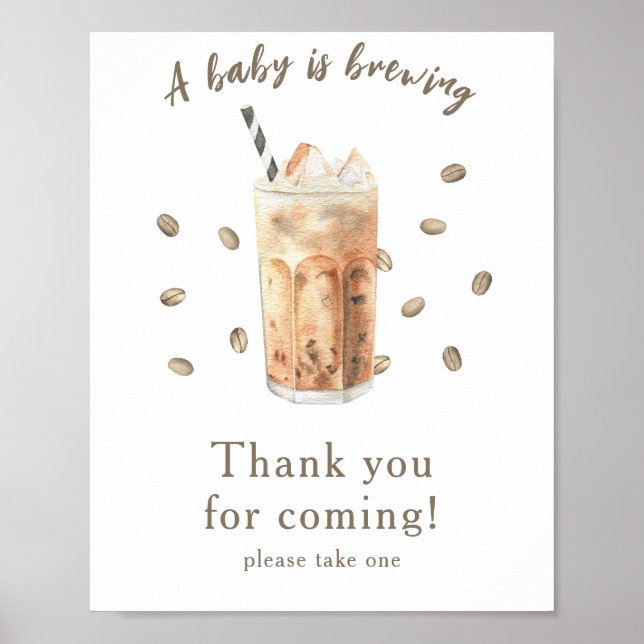 Poster Merci de baby shower de café glacé pour venir (Devant)