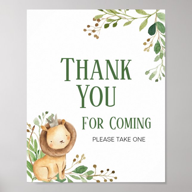 Poster Merci de Baby shower Lion vert pour venir (Devant)