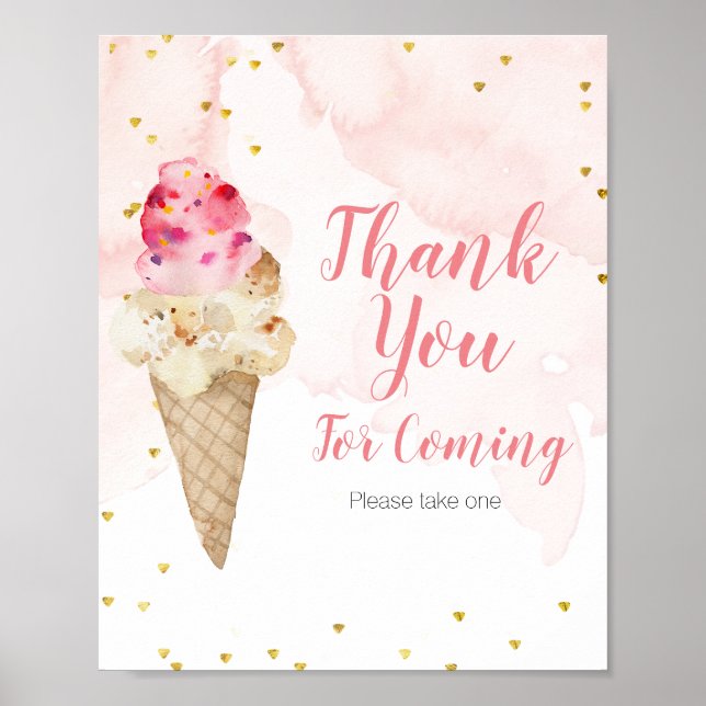 Poster Merci de crème glacée rose et or pour venir (Devant)