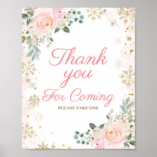 Poster Merci de flocon de neige rose d'hiver pour venir