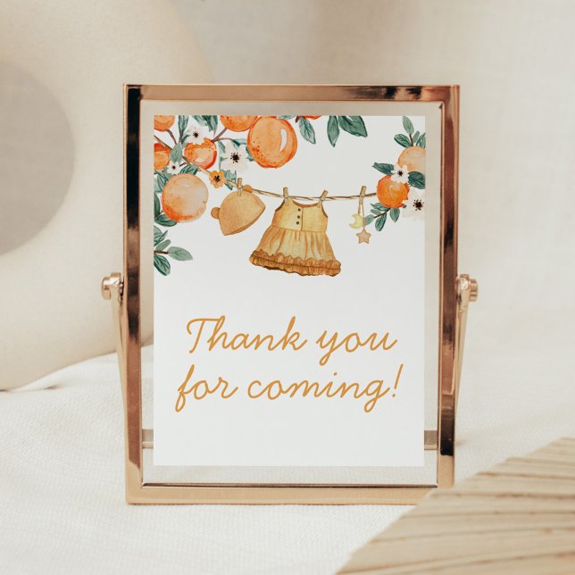 Poster Merci de fruits orange pour bébé (Baby Clothesline Orange Baby Shower Thank you for Coming Sign)
