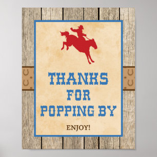 Poster Merci de Popping By Cowboy Party Sign
