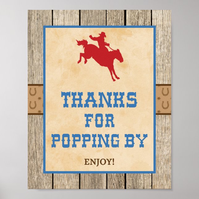 Poster Merci de Popping By Cowboy Party Sign (Devant)