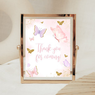 Poster Merci de printemps rose papillon d'or pour les pro