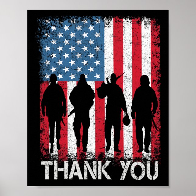 Poster Merci Drapeau Américain Patriotique Pour Hommes Fe (Devant)