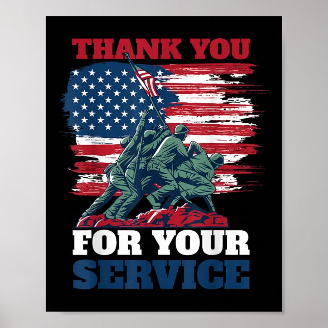 Poster Merci Drapeau Usa Pour Votre Service - Anciens Com (Devant)